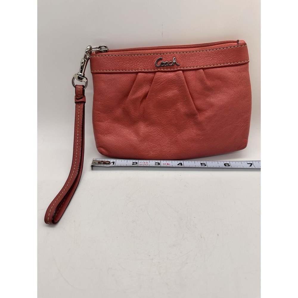 COACH Pink Pleated Leather WRISTLET With Handle Clutch Zip Pouch